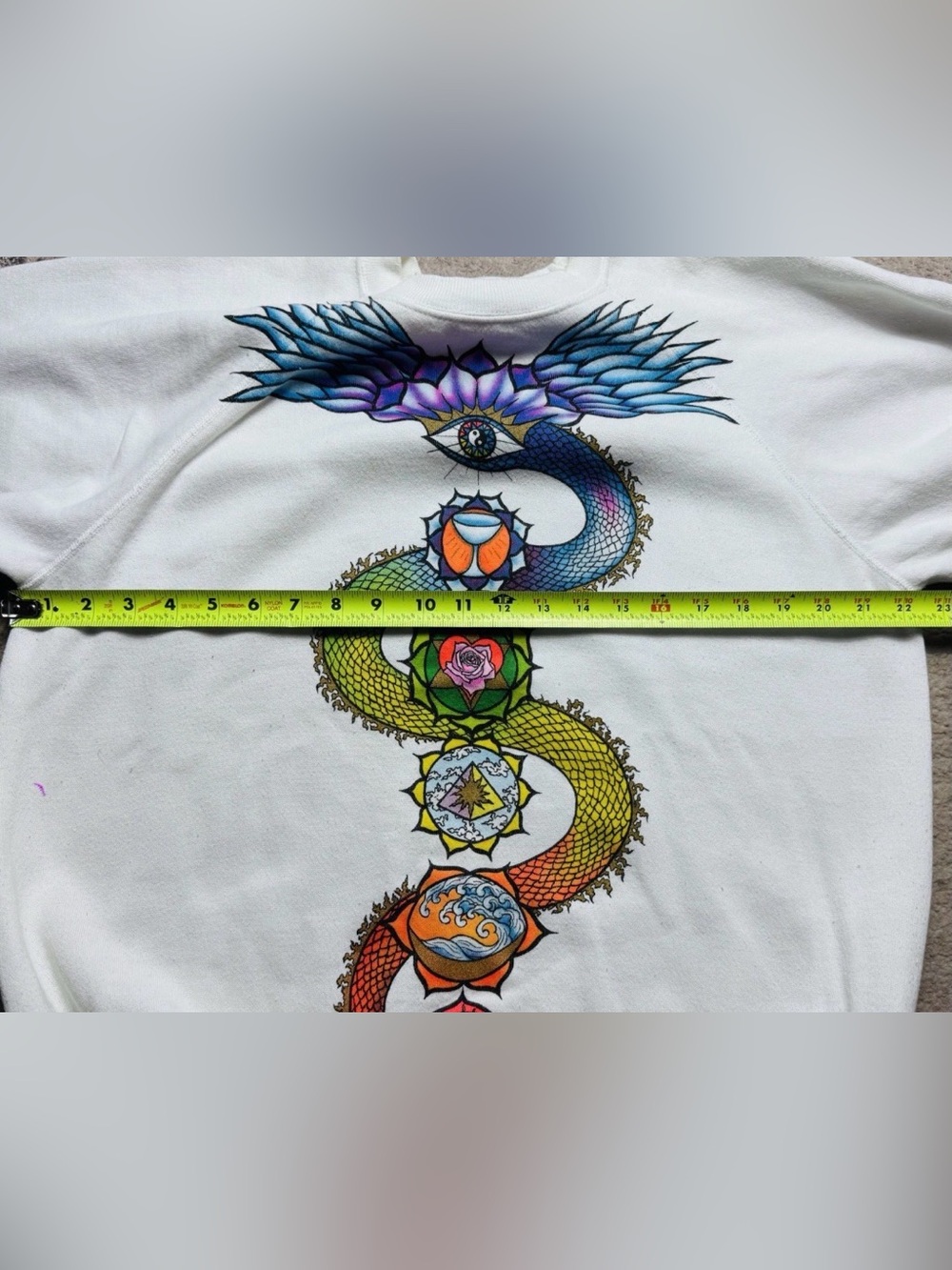 Vintage 80s Snake Chakras Third Eye Hanes White Crewneck Sweater XL - Picture 6 of 7